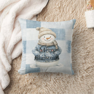 Coussin Noël Blue Denim Snowman
