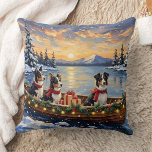 Coussin Noël Border Collie Bateau Fêtes
