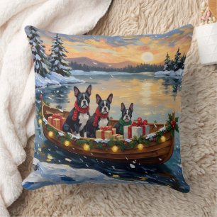 Coussin Noël Boston Terrier Bateau Fêtes