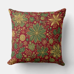 Coussin Noël Botanique Vert Doré Vintage