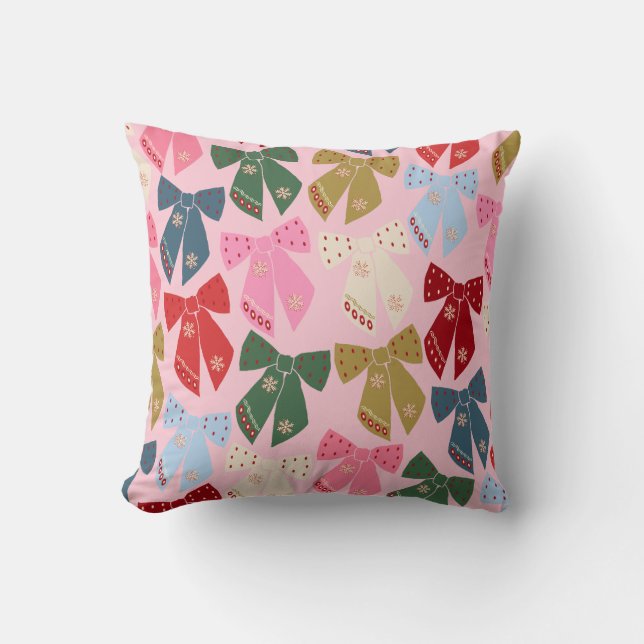 Coussin Noël Bows Coquette rose (Recto)