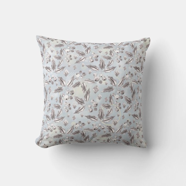 Coussin Noël, brindilles argentées, blanc, flocons de neig (Recto)