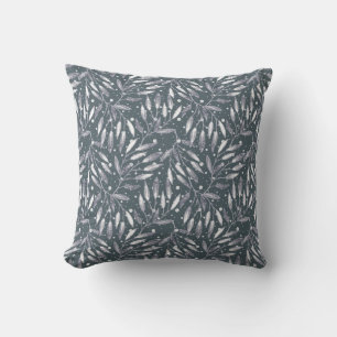 Coussin Noël, brindilles argentées, blanc, flocons de neig