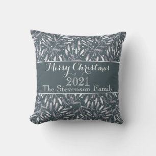 Coussin Noël, brindilles argentées, blanc, flocons de neig
