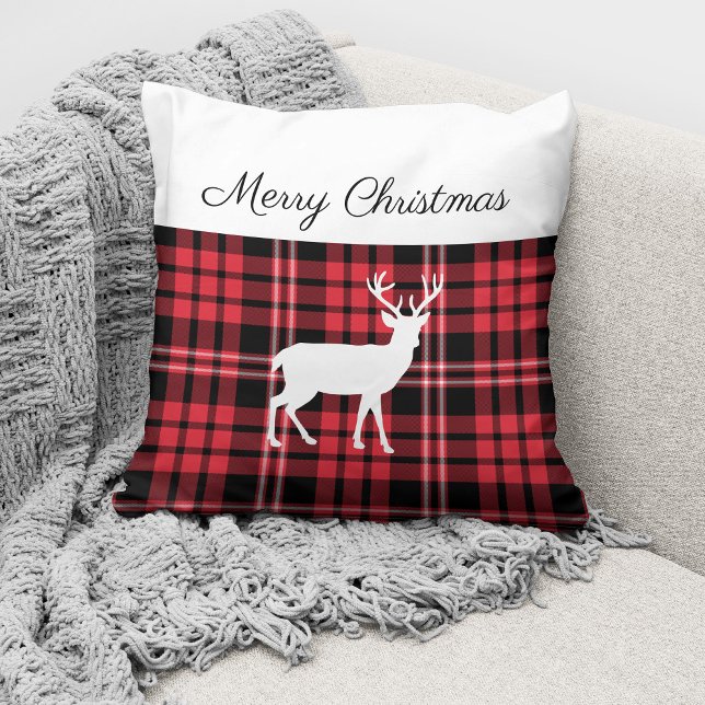 Coussin Noël Carreaux Rouge Rustique (Créateur téléchargé)