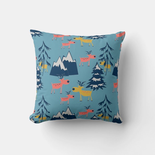 Coussin Noël, cerf, forêt, arbres de Noël, vacances (Recto)