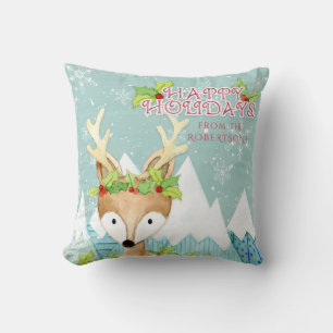 Coussin Noël Cerf hiver Neige mignonne adorable Holly