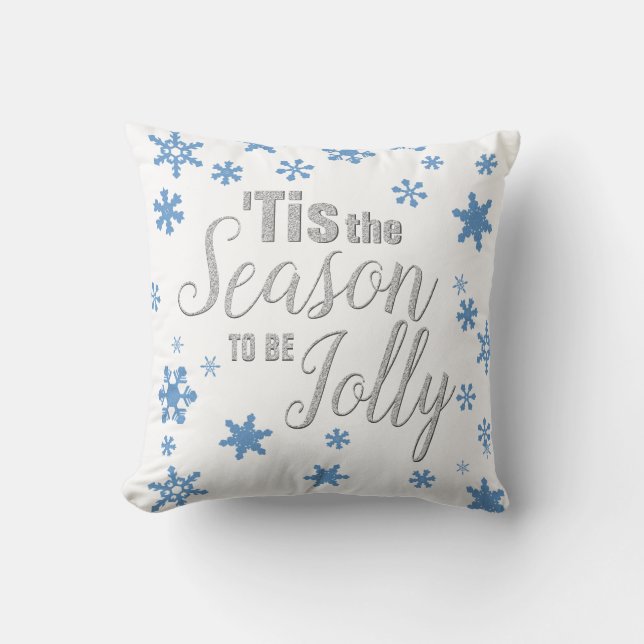 Coussin Noël C'est la saison Snowflake Blue Silver (Recto)