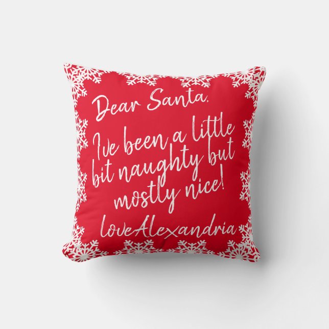 Coussin Noël Cher Père Noël Naughty Nice Rouge Blanc (Recto)