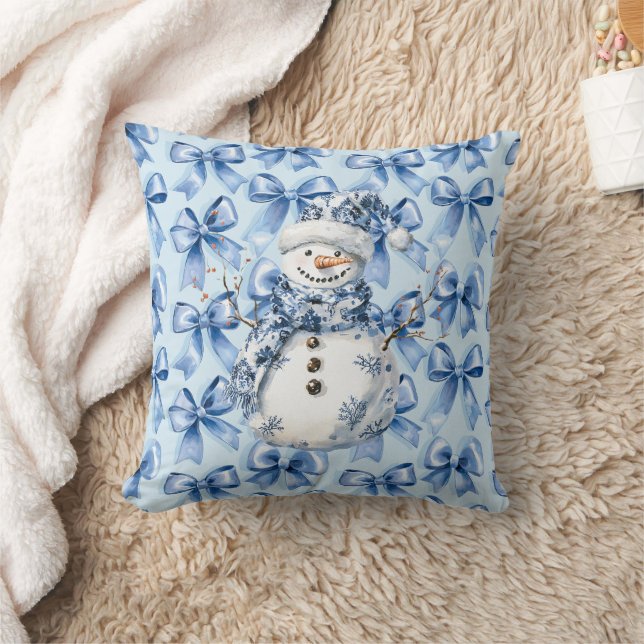 Coussin Noël Chic Bleu Blanc Snowman (Couverture)