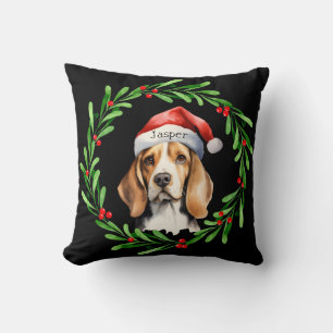 Coussin Noël Chien Beagle Santa Hat