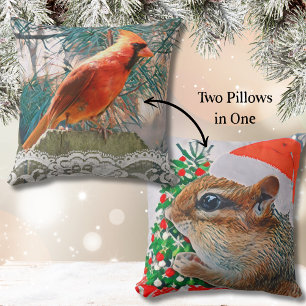 Coussin Noël Chipmunk et Noël Cardinal Rouge