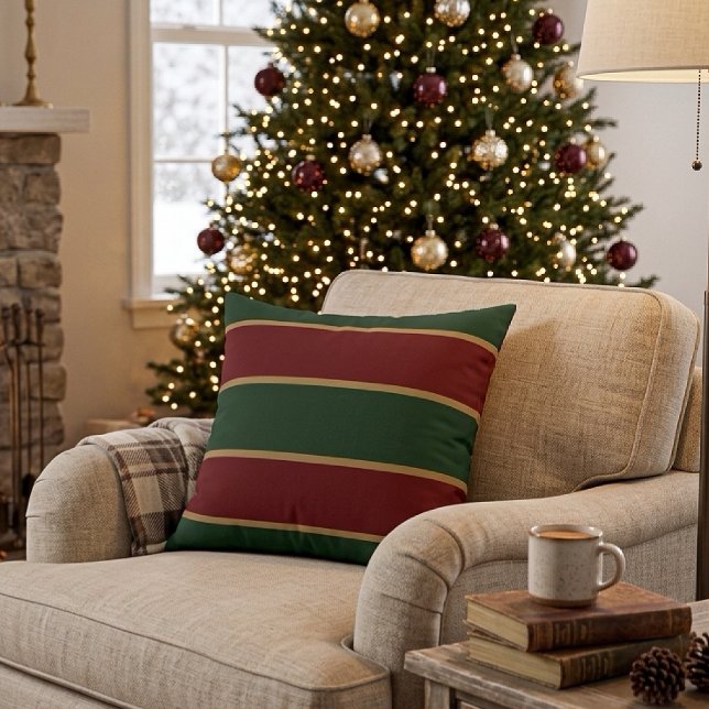 Coussin Noël Classique Vert Et Rouge Avec Garniture Dorée (Créateur téléchargé)