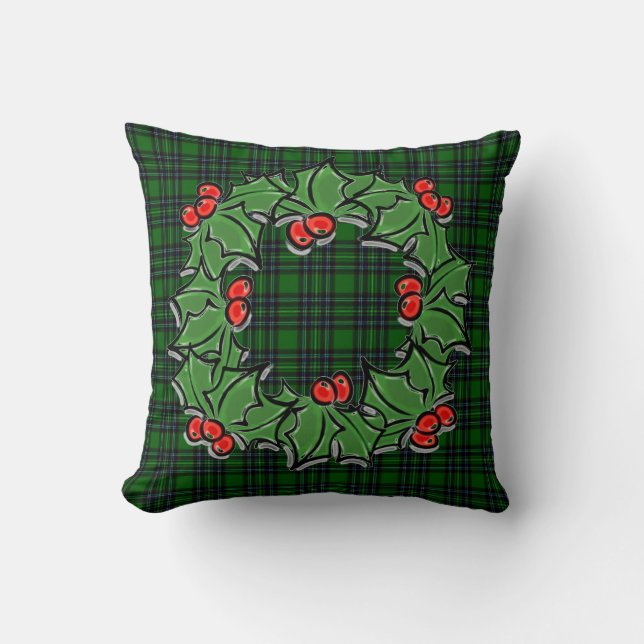 Coussin Noël classique vert plaid rouge saint feuille (Recto)