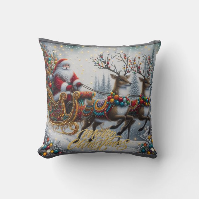 Coussin Noël classique/Vintage Père Noël & rennes (Recto)