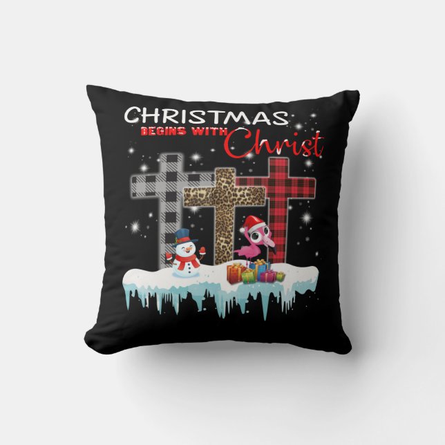 Coussin Noël commence avec le Flamant rose d'amour du Chri (Recto)