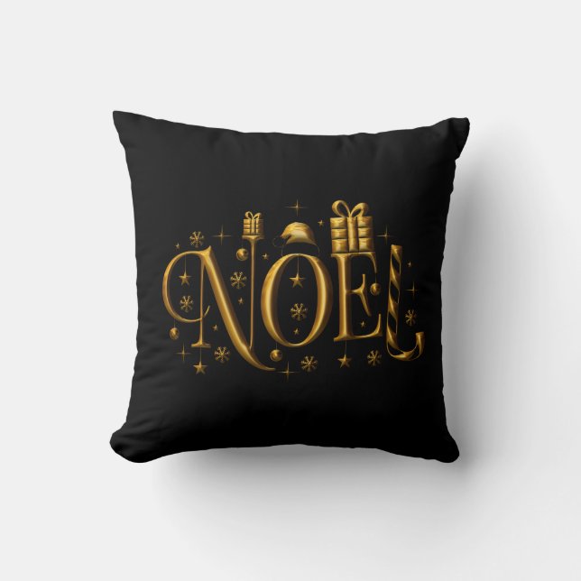 Coussin Noël contemporain en or et noir (Recto)