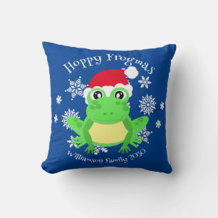 Coussin Noel Cute Frog Santa Hat Novelté Bleu