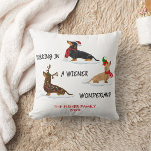 Coussin Noël Dachshund Marcher Dans Un Pays Des Merveilles