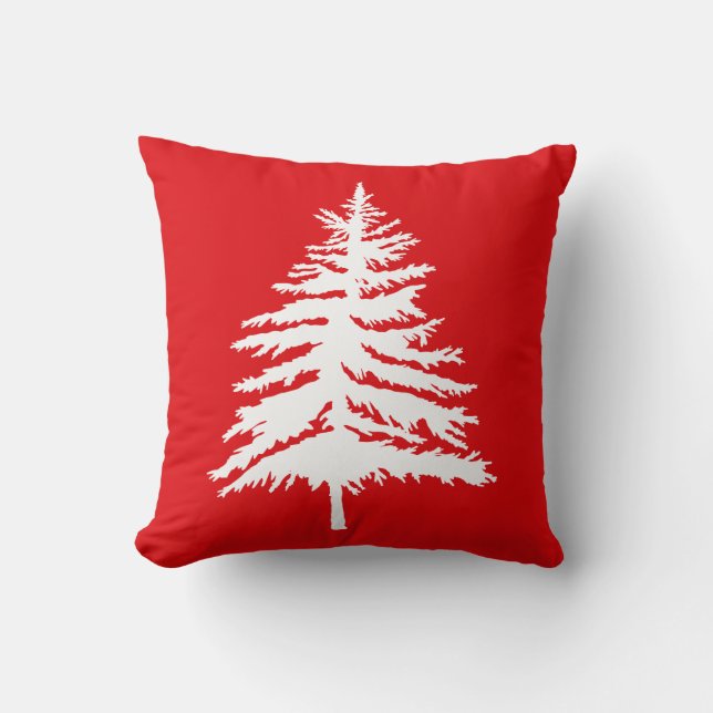 Coussin Noël d'arbre de Noël rouge et blanc et de point de (Recto)