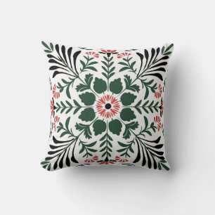 Coussin Noël d'art populaire vert et rouge