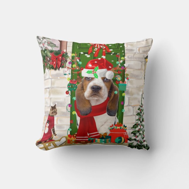 Coussin Noël de Basset Hound (Recto)