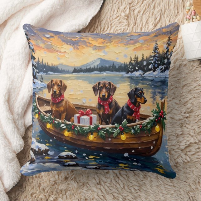 Coussin Noël de Bateau de Teckel de Noël (Couverture)