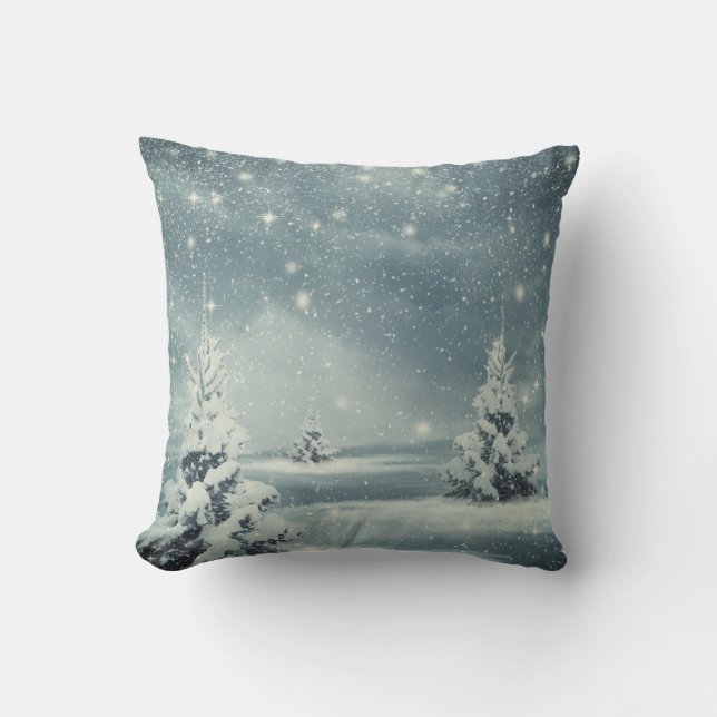 Coussin Noël de boule bleue et blanche de neige décorative (Recto)