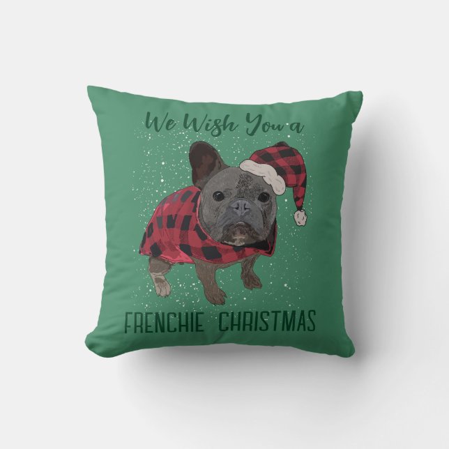 Coussin Noël de Bouledogue Français Drôle de Chien (Recto)