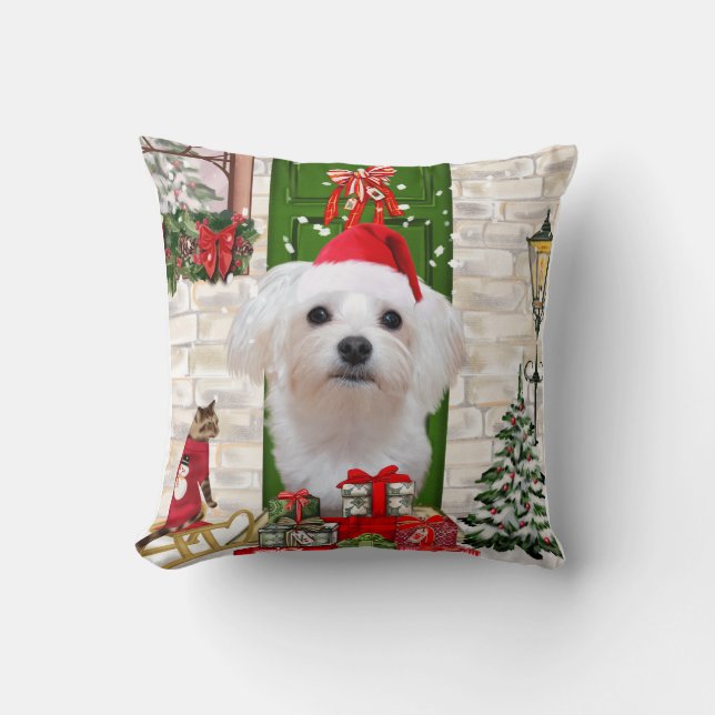 Coussin Noël de chien maltais (Recto)