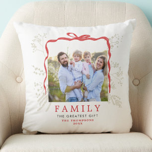 Coussin Noël de famille rouge ruban décoration chic photo