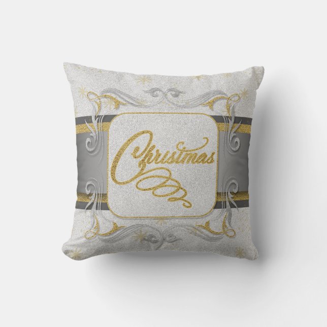 Coussin Noël de la Parties scintillant Silver et Gold Faux (Recto)
