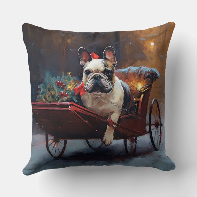 Coussin Noël de la saison festive Bouledogue français (Verso)