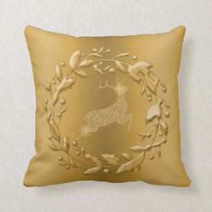 Coussin Noel de rennes d'or et de couronne