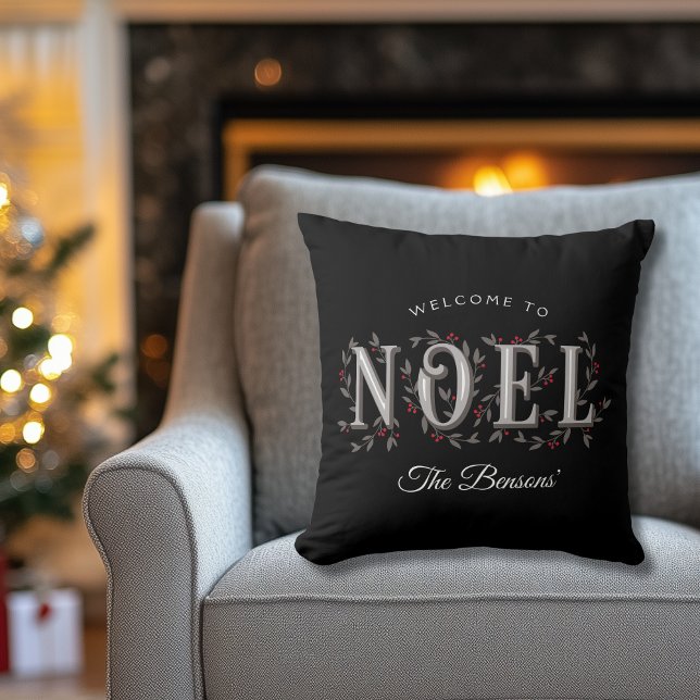 Coussin Noel Décoratif Noir Rouge Personnalisé Noël (Créateur téléchargé)