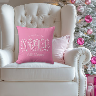Coussin Noel Décoratif Rose Blanc Personnalisé Noël