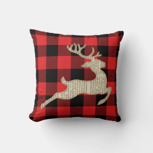 Coussin Noël Deer Red Black En vichy