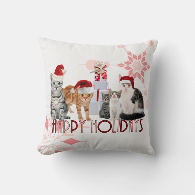 Coussin Noël des chats de vacances | Flèche de neige rouge (Recto)