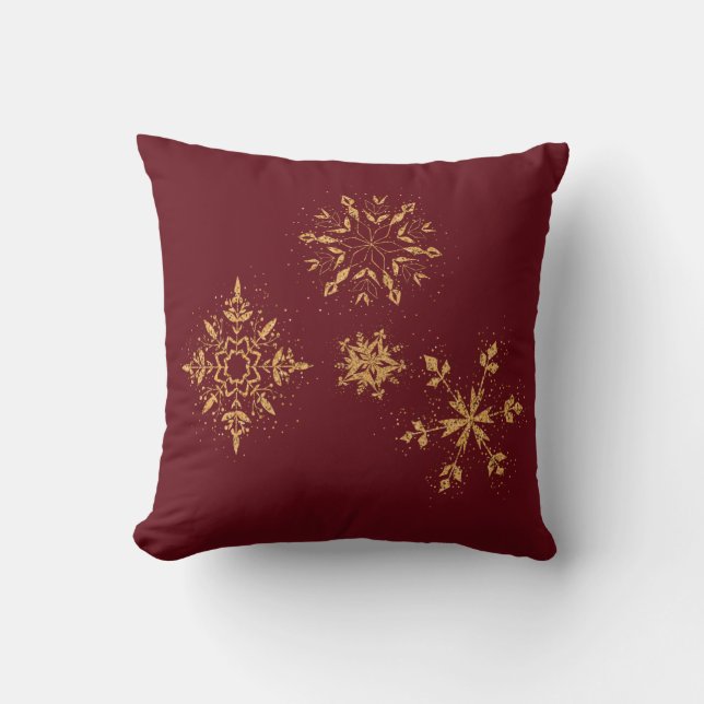 Coussin Noël des flocons d'or décoratifs (Recto)