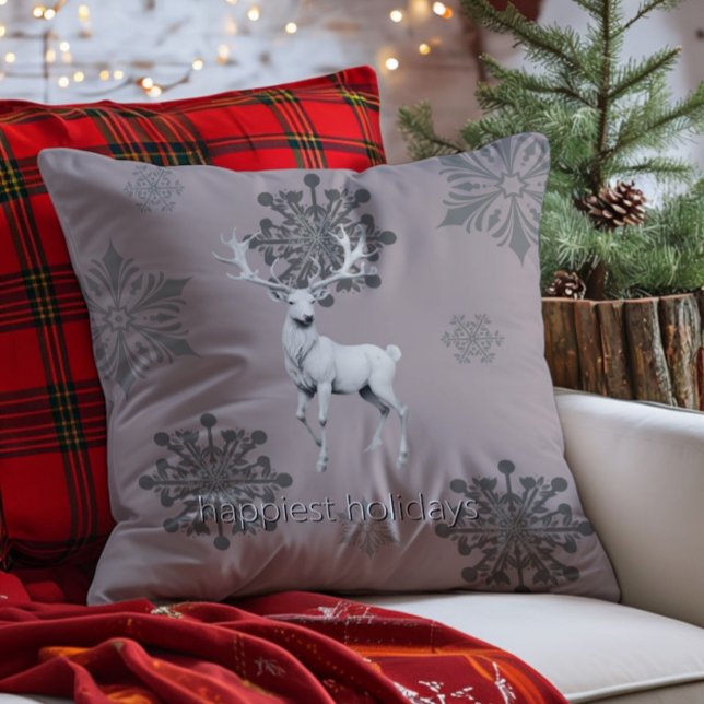 Coussin Noël des rennes d'ivoire | Rose (Pink Ivory Reindeer Christmas Throw Pillow)