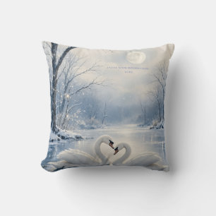 Coussin Noël d'hiver élégant avec scène du Lac des Cygnes