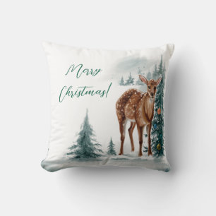 Coussin Noël Doe Girl en aquarelle