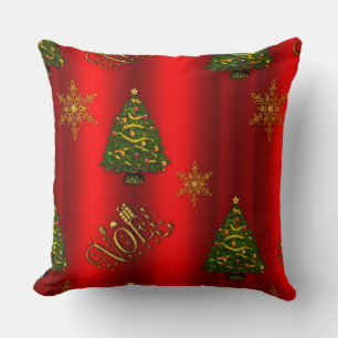 Coussin Noel d'or et arbres de Noël Rouge