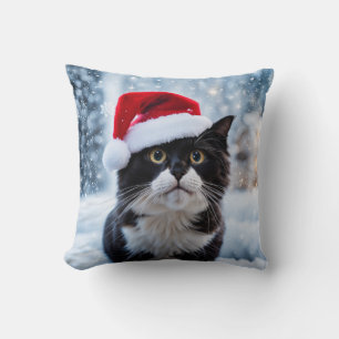 Coussin Noël du chat noir et blanc
