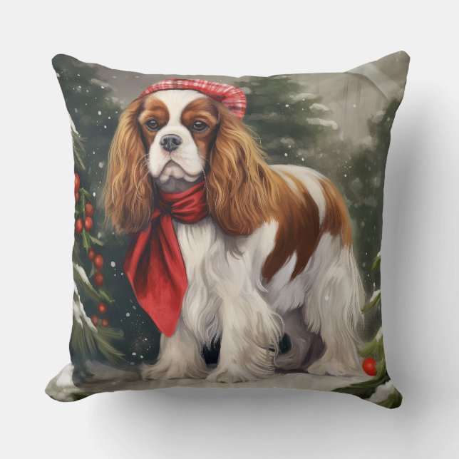 Coussin Noël du chien espagnol Cavalier King Charles (Recto)