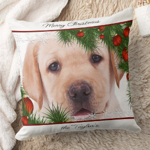 Coussin Noël du Laboratoire Jaune - Chiot personnalisé Lab