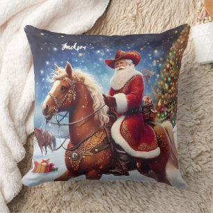Coussin Noël du Père Noël occidental à cheval