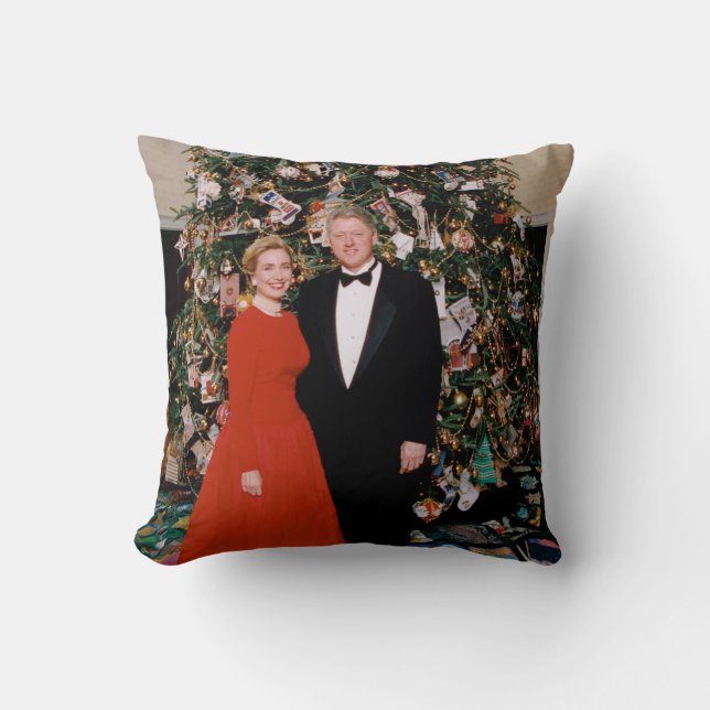 Coussin Noël du président américain Bill Clinton et Hillar (Recto)