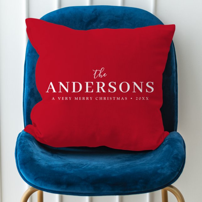 Coussin Noël élégant | Moderne Style Rouge Grand Nom (Créateur téléchargé)