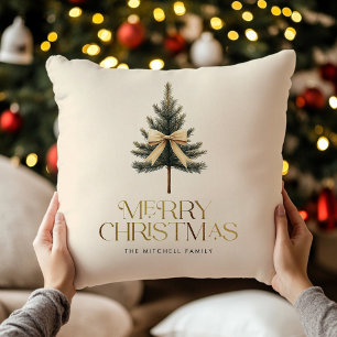 Coussin Noël Élégant Ruban d'Arbre de Pin pour la Famille